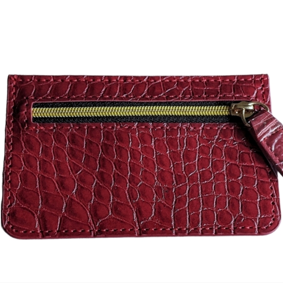 🔖NWT! B-Low The Belt Slim Minimalist Wallet Red Croc Gold Zipper Accent - Picture 2 of 7